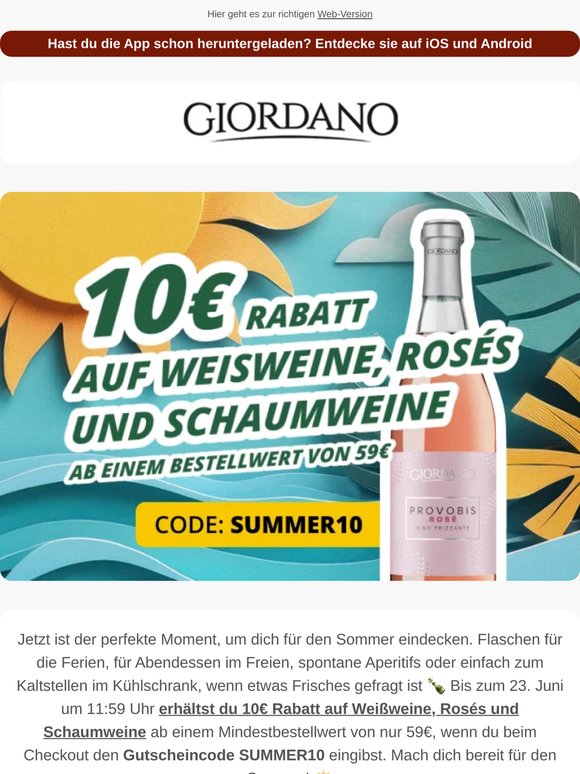 10€ Rabatt auf Weißweine, Rosés und Schaumweine: Dein Sommer beginnt hier ☀️