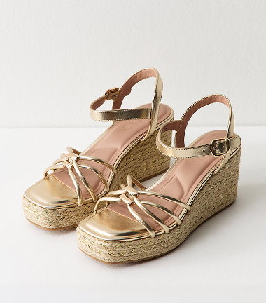 Gold Faux Leather Strappy Wedges