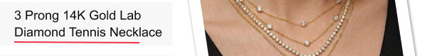 3 Prong 14K Gold Lab Diamond Tennis Necklace for Men and Women