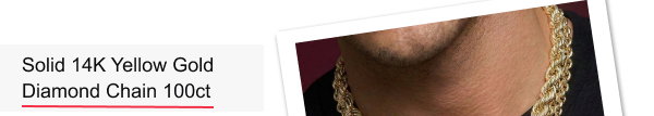 Solid 14K Yellow Gold Men's Diamond Rope Chain 100ct | Hip Hop Chains & Necklaces