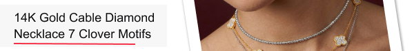 Ladies' 14K Gold Cable Diamond Necklace | 7 Clover Motifs | Pave Setting | 1.7ct