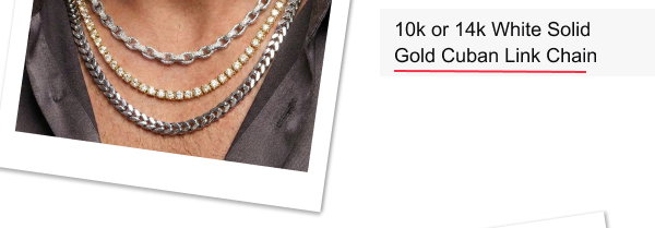 10k or 14k White Solid Gold Razor Miami Cuban Link Chain for Men