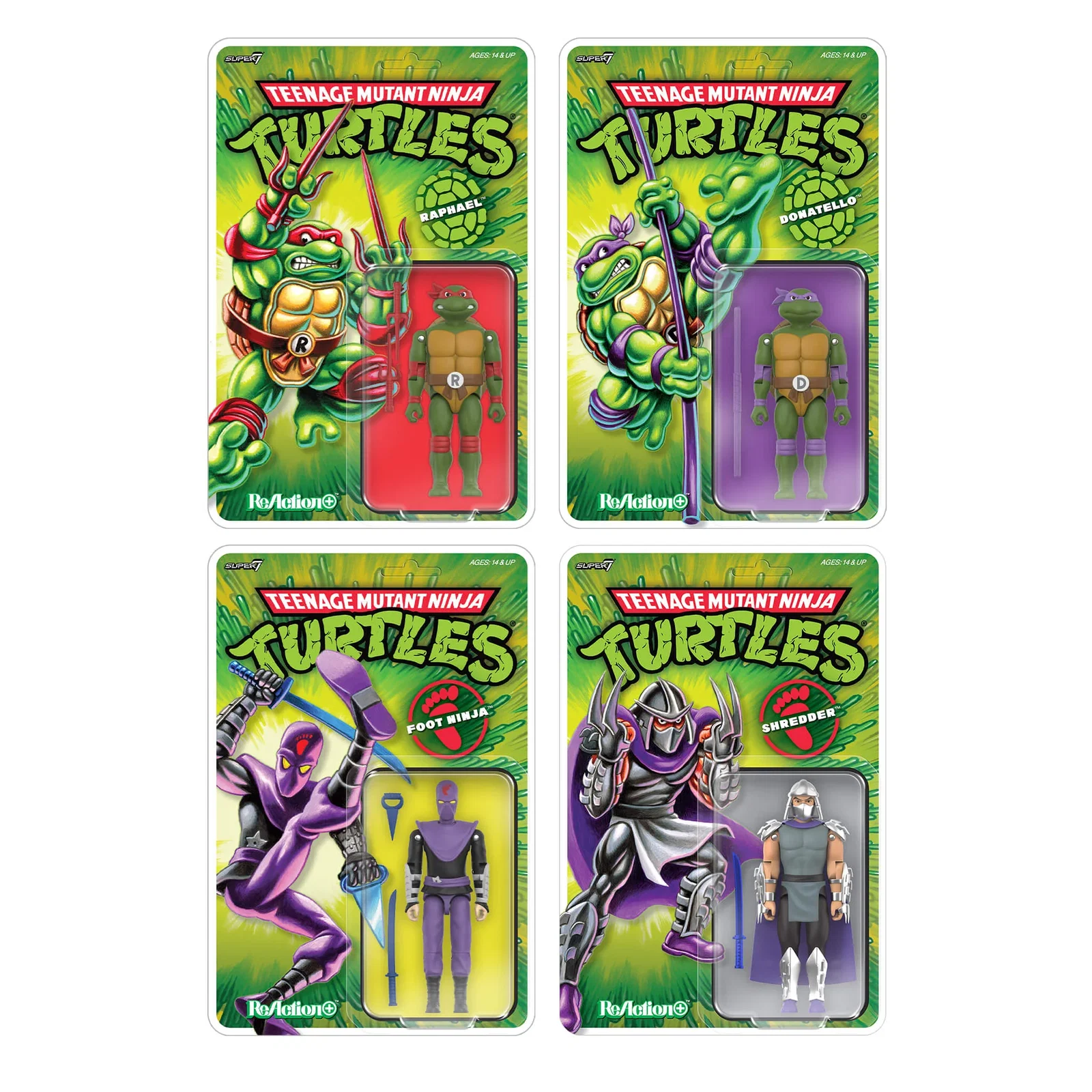 Image of Teenage Mutant Ninja Turtles ReAction+ Wave 01 - Donatello, Raphael, Shredder & Foot Ninja