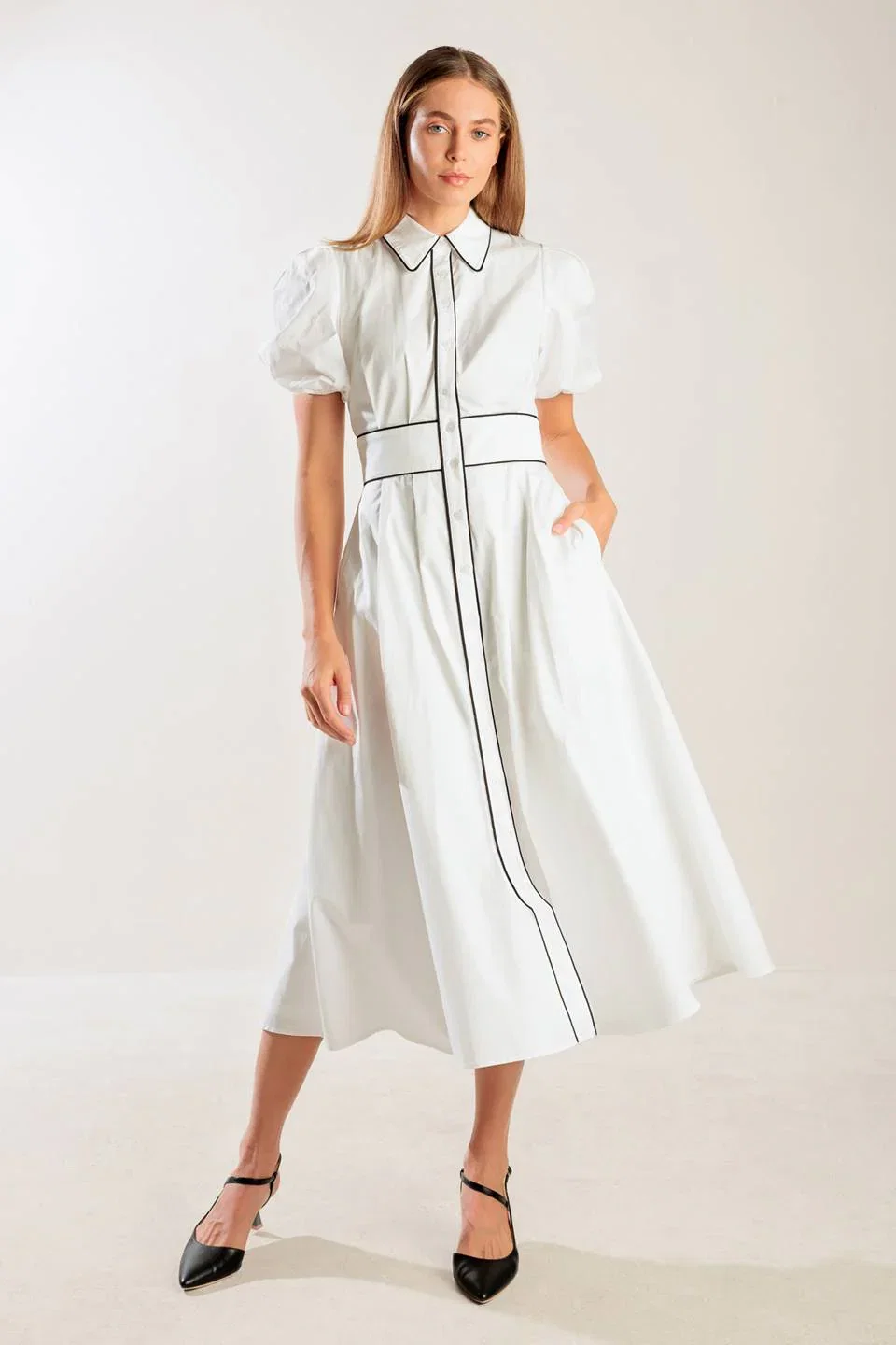 Image of IN THE BREEZE WHITE WOVEN MIDI DRESS