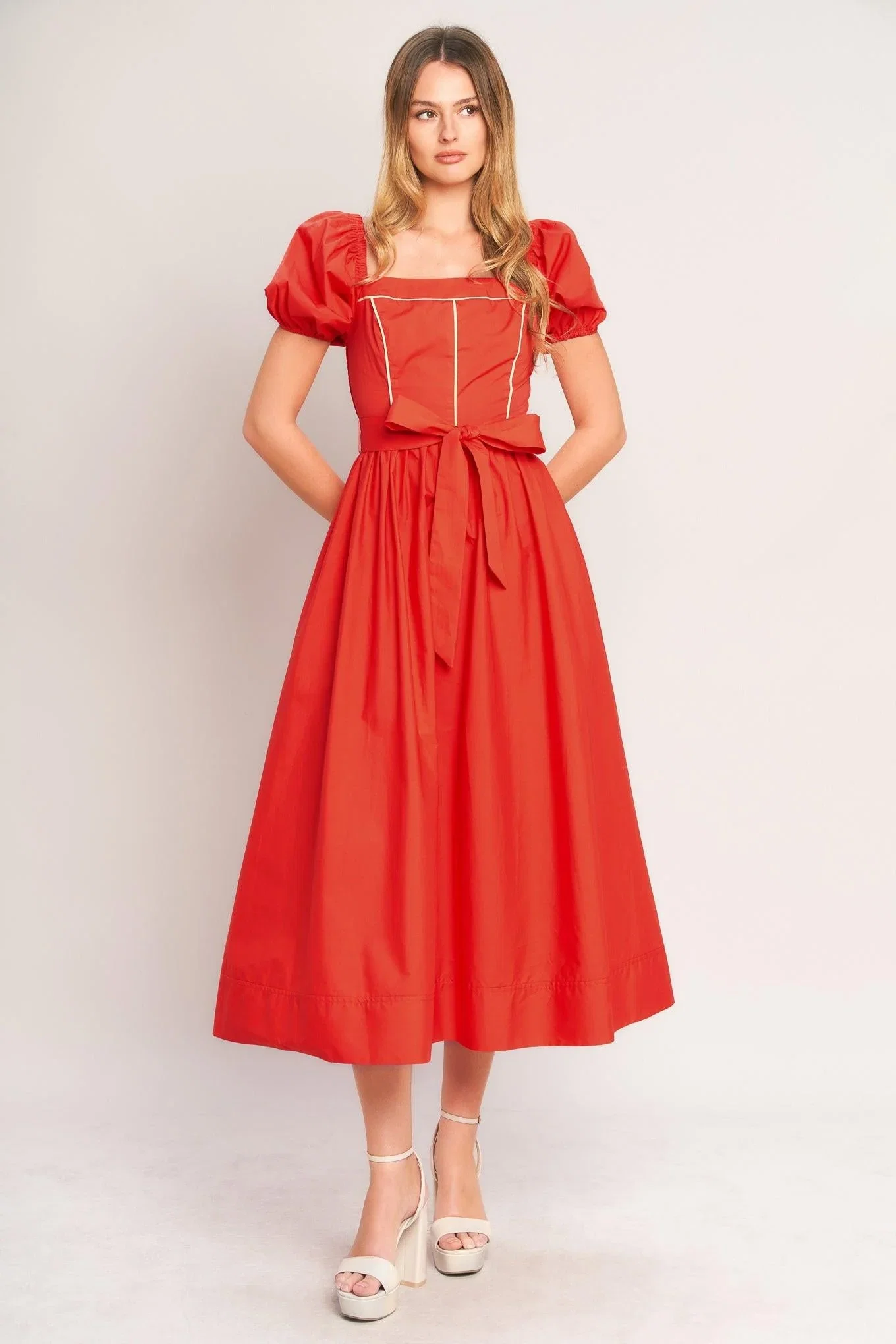 Image of SUNSET ROMANCE WOVEN MIDI DRESS