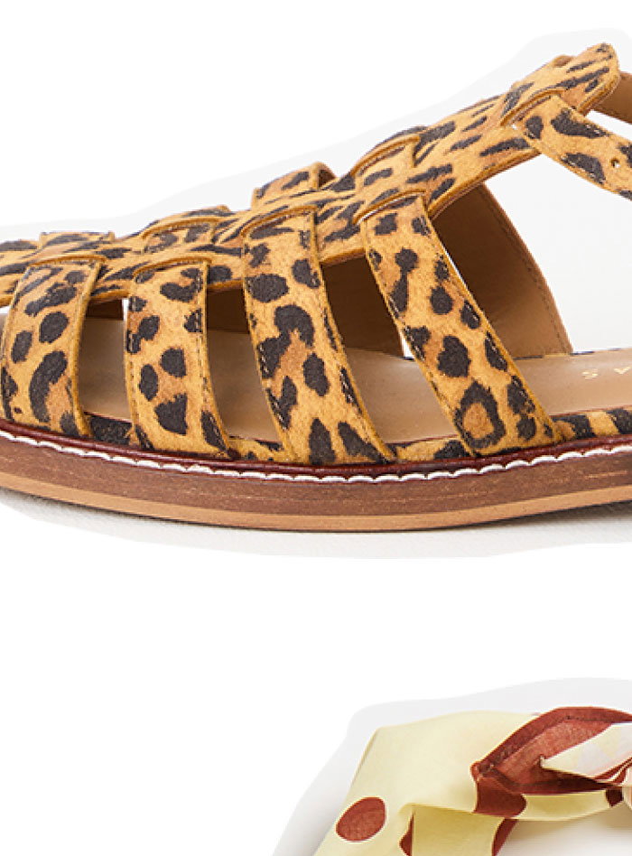 Leopard Print Square Toe Suede Fisherman Sandals