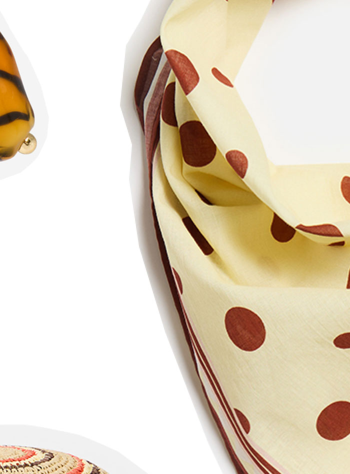 Butter Yellow & Brown Polka Dot Cotton Square Scarf