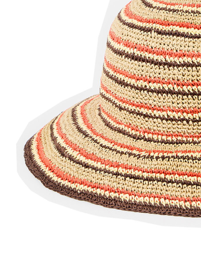 Brown & Red Striped Straw Bucket Hat