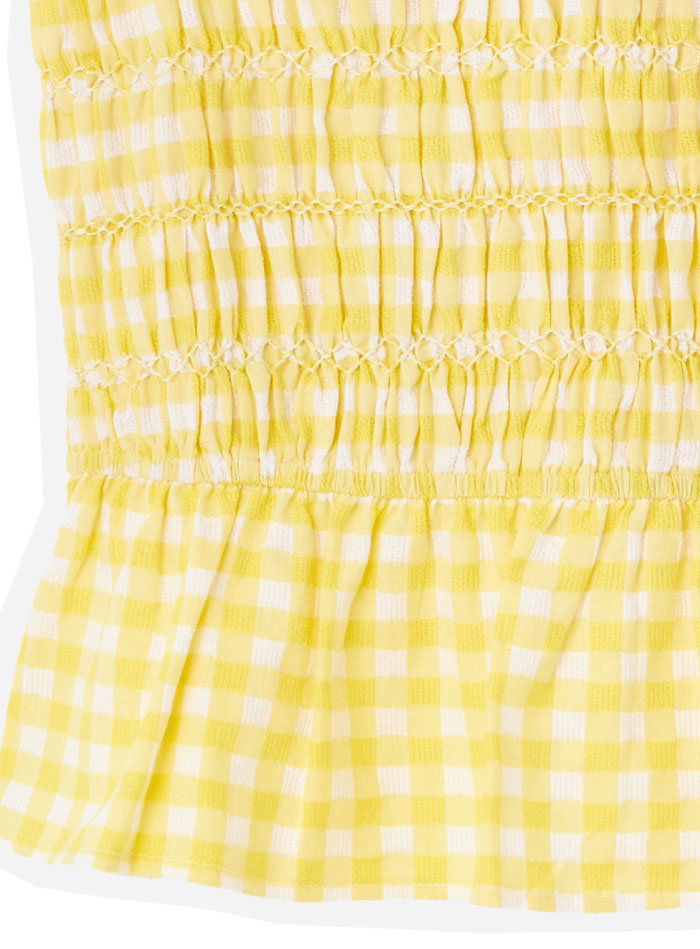 Yellow Gingham Shirred Sleeveles Top