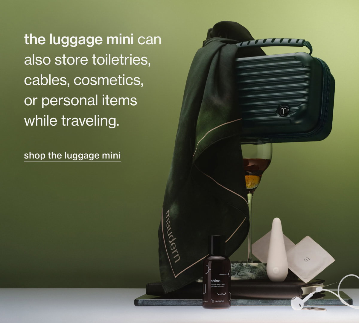 the luggage mini can also store toiletries, cables, cosmetics,  or personal items while traveling. | shop the luggage mini
