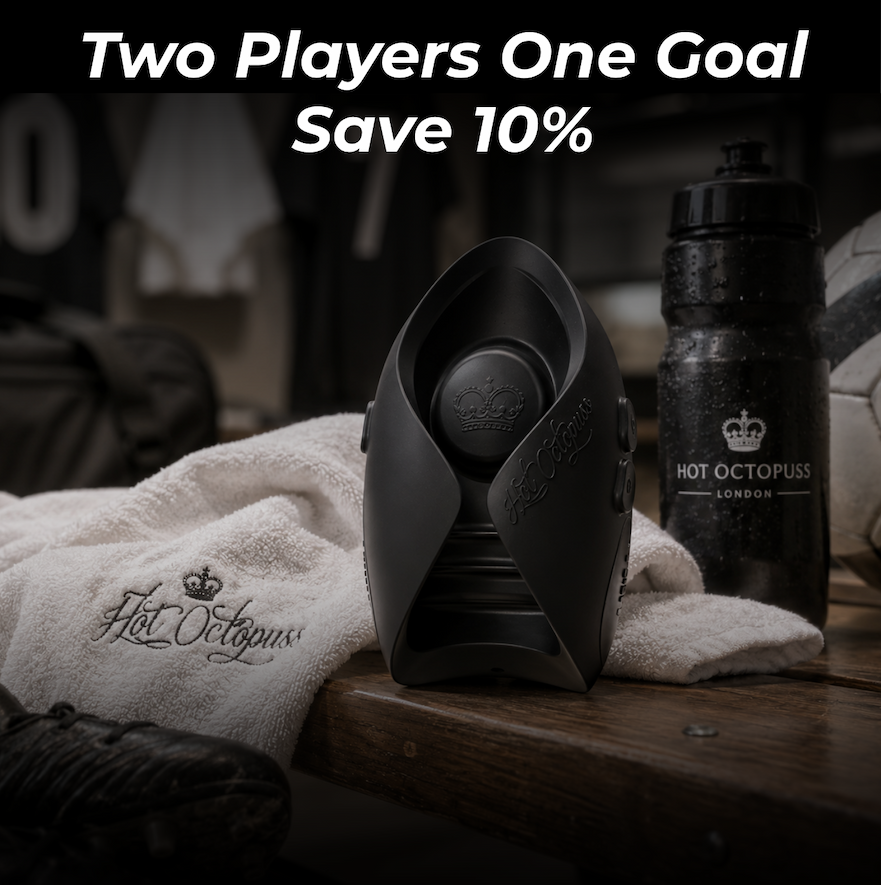 Hot Octopuss Pulse Solo Essential displayed on a football bench with a towel, water bottle, football and boots in a locker room setting.
