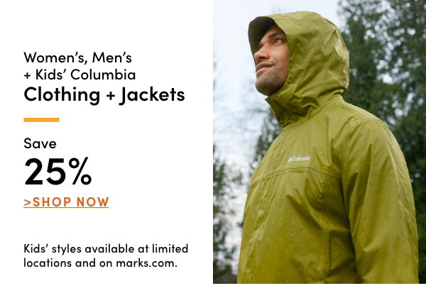 Women's, Men's + Kids' Columbia Clothing + Jackets Save 25%