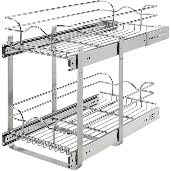 Rev-A-Shelf 5WB2-1222CR-1, Two-Tier Wire Basket Pull-Out Organizer for Minimum Cabinet Opening 11-7/8" Width x 19-1/8" Height x 22-1/8" Depth, Full Extension Slides with Bottom/Deck Mounting Bracket, Chrome 