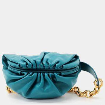 Blue Leather Belt Chain Pouch