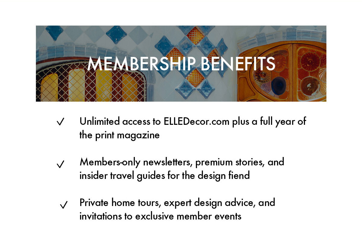 Membership benefits include unlimited access to elledecor.com, newsletters, private home tours