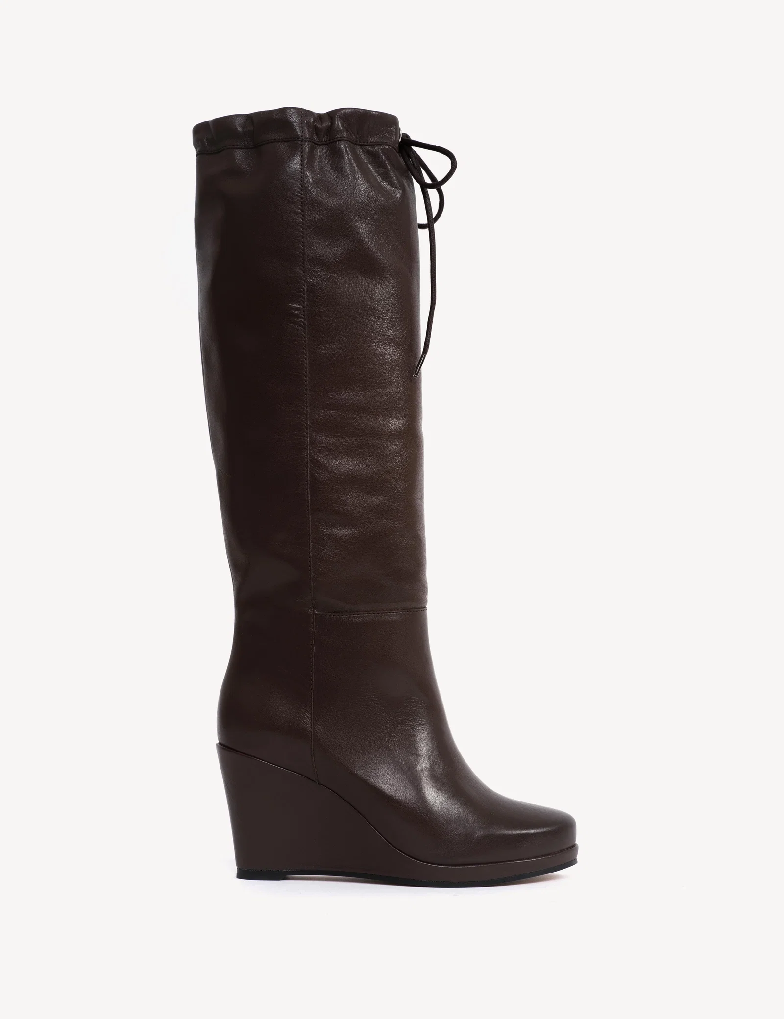 Image of Liv Wedge Boot High In Dark Brown Calfskin