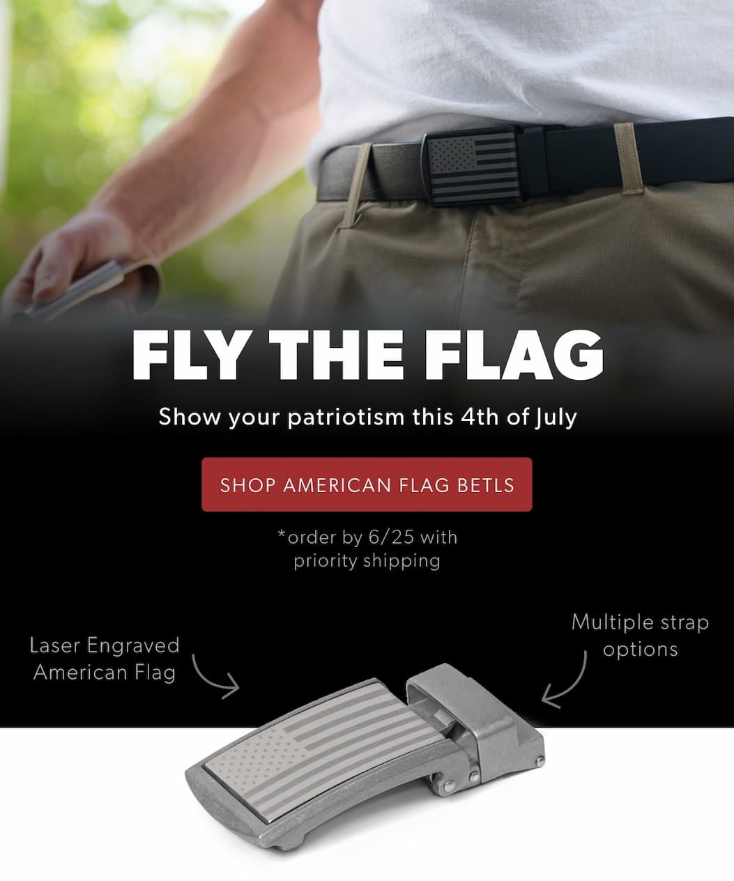 FLY THE FLAG: Show your patriotism this 4th of July. Shop American Flag Belts and order by 6/25
