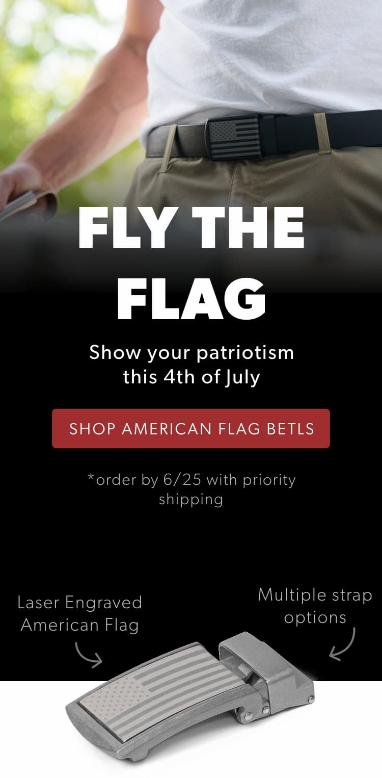 FLY THE FLAG: Show your patriotism this 4th of July. Shop American Flag Belts and order by 6/25