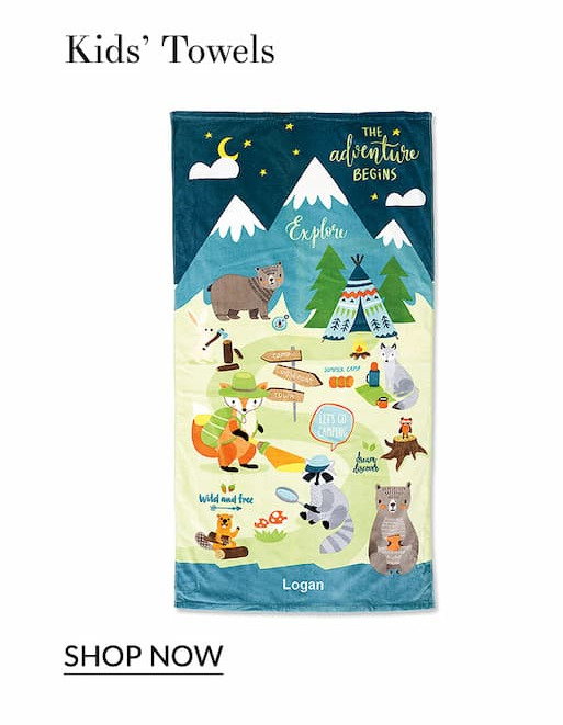 Kids woodland animals personalized beach towel