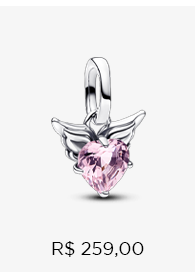Mini Charm Prata Pendente Coracao Alado Rosa