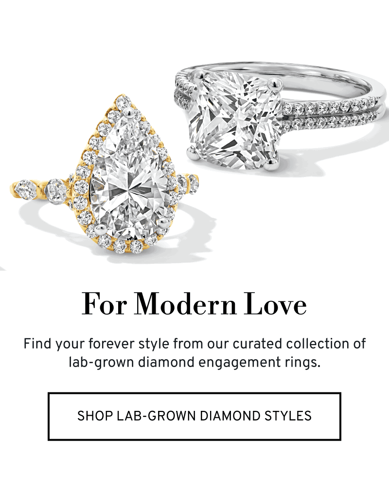 Two stunning, shining engagement rings. For modern love. Click to Shop Lab-Grown Diamond Styles