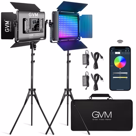 GVM RGB LED Video Light with Lighting Kits, 680RS 50W Led Panel Light with Bluetooth Control, 2 Packs Photography Lighting for YouTube Studio, Video Shooting, Gaming, Streaming, Conference - GVM