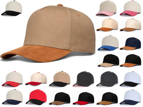 Blank A-Frame Snapback Hat with Eco Suede Bill – 5 Panel Mid Profile Premium Cotton Cap – 5395