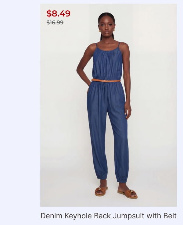 Shop Denim Keyhole Back Jumpsuit with Belt