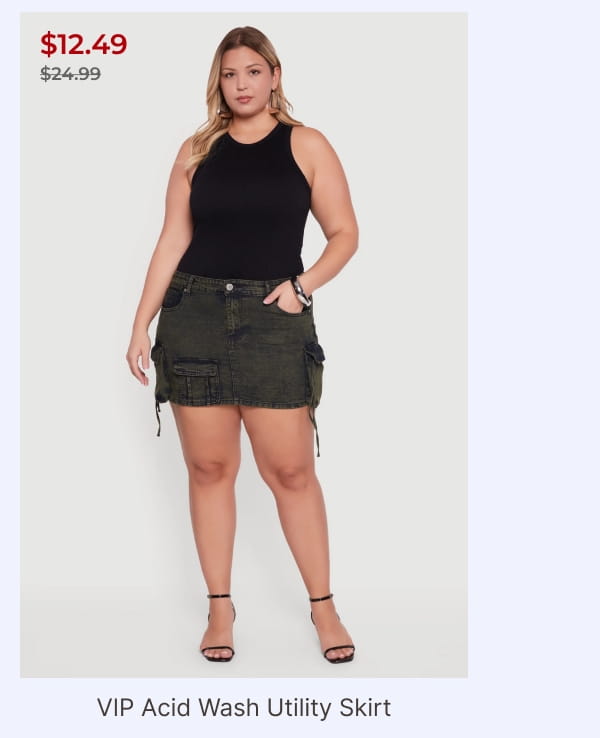 Shop Plus Size VIP Acid Wash Utility Skirt