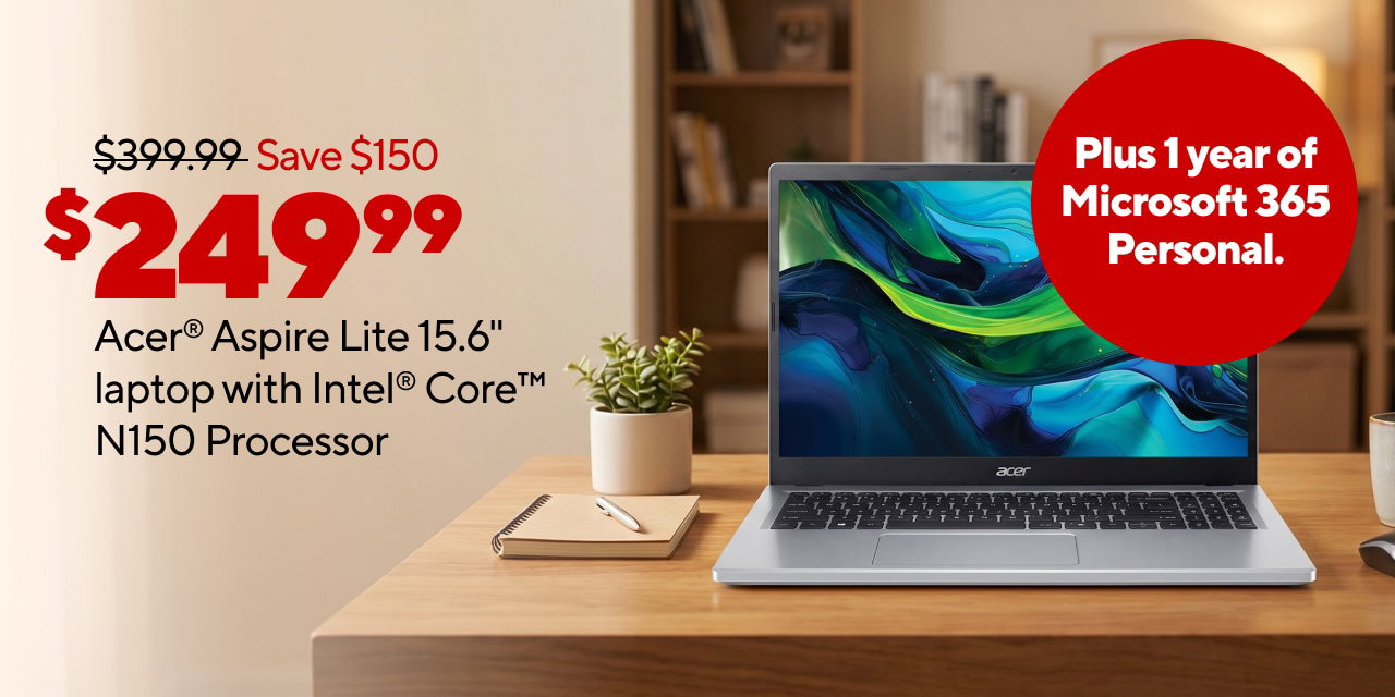 (AD: $249.99) Acer 15 Intel Celeron Laptop w/ 1 Year of M365 Personal Included, $99.99 Value (Reg:$399.99, Save $150)