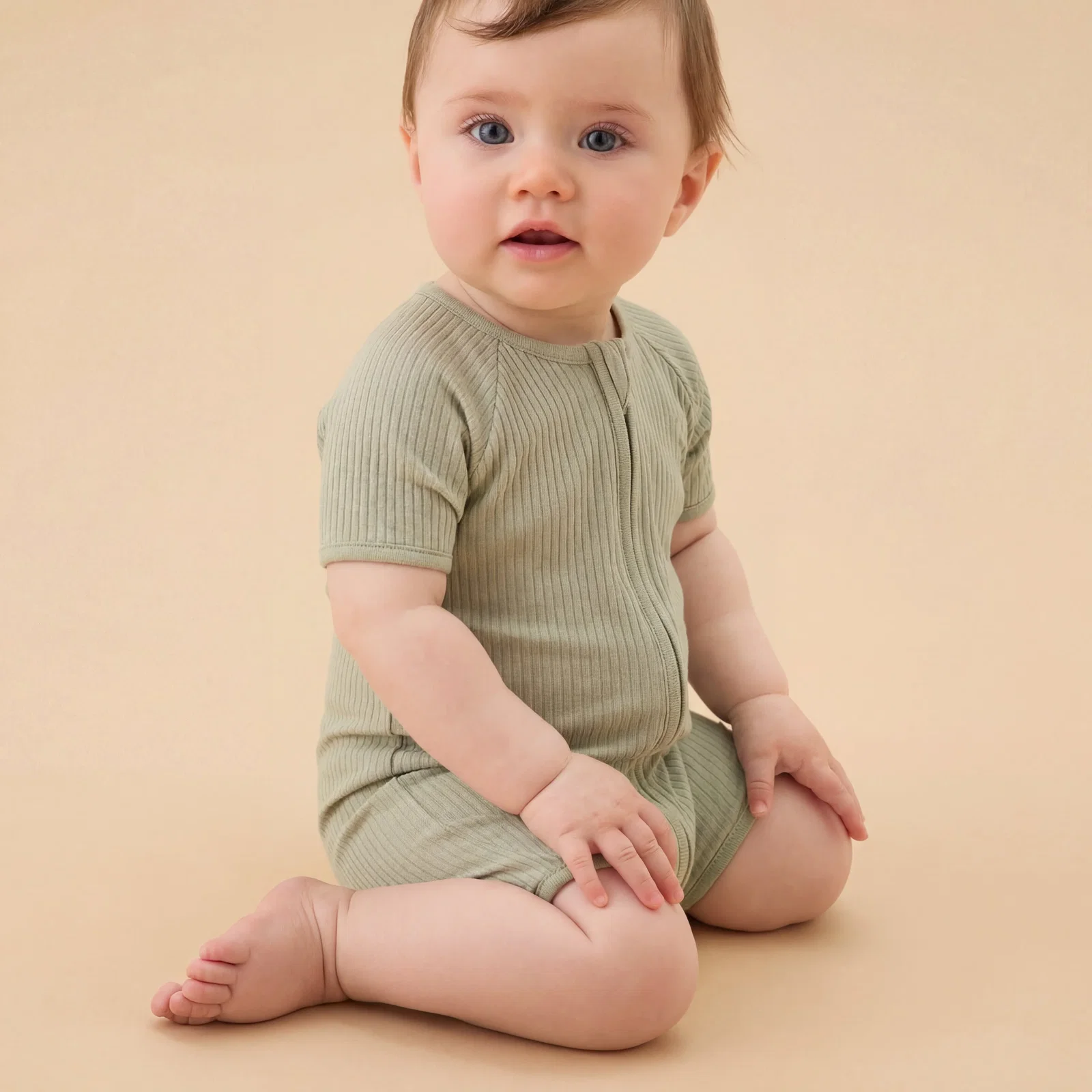 Image of Ribbed Zip Summer Sleepsuit - Sage