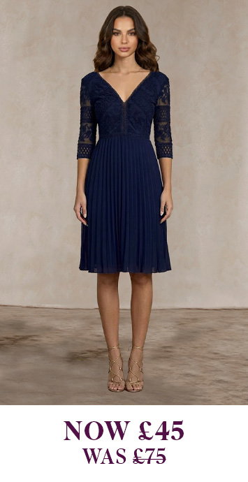 Long Sleeve V Neck Midi Dress in Navy