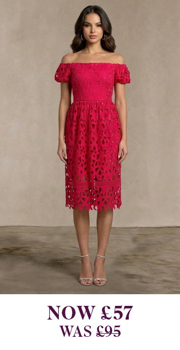 Bardot Premium Lace Fit and Flare Midi Dress in Hot Pink