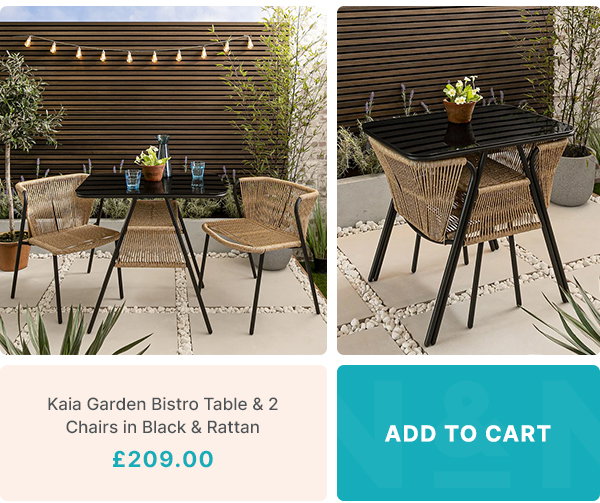 Kaia Garden Bistro Table & 2 Chairs in Black & Rattan