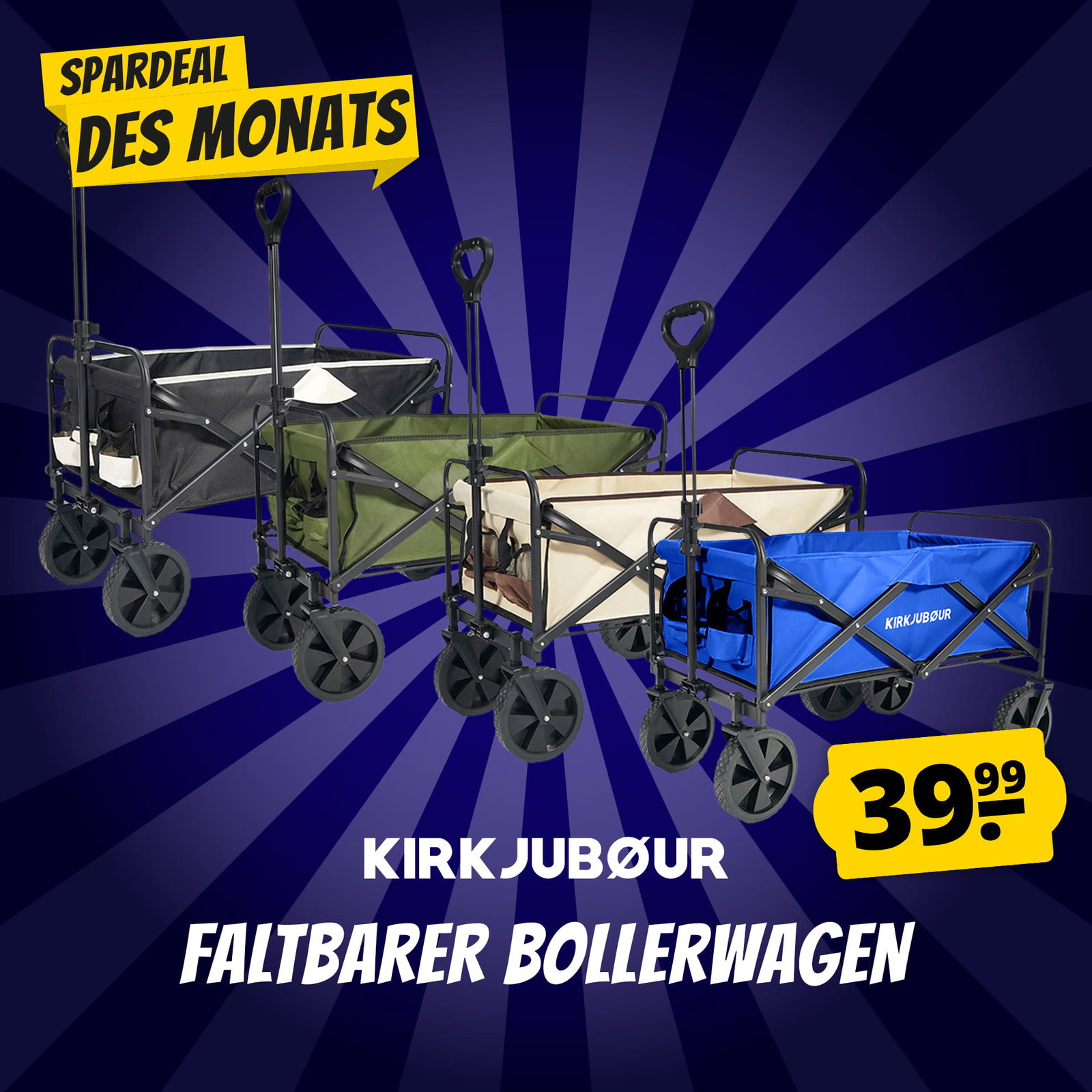 KIRKJUBØUR® "Edda" faltbarer Bollerwagen schwarz/weiß