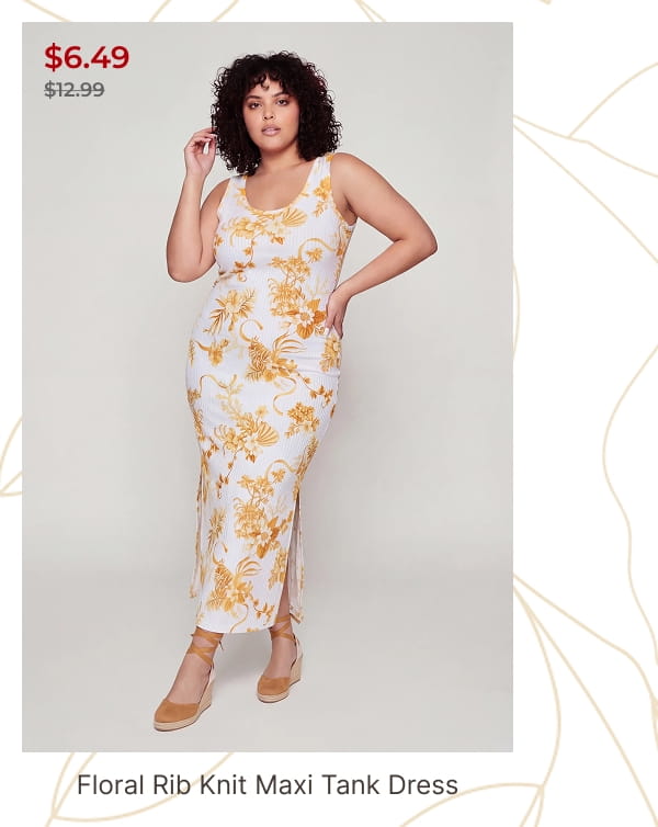Shop Plus Size Floral Rib Knit Maxi Tank Dress
