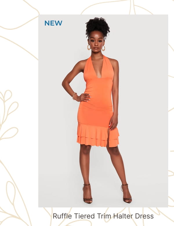 Shop Slit Front Ruffle Tiered Trim Halter Dress