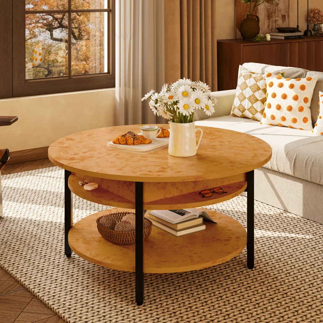 Wynny Round Lift-Top Wood Coffee Table with Storage