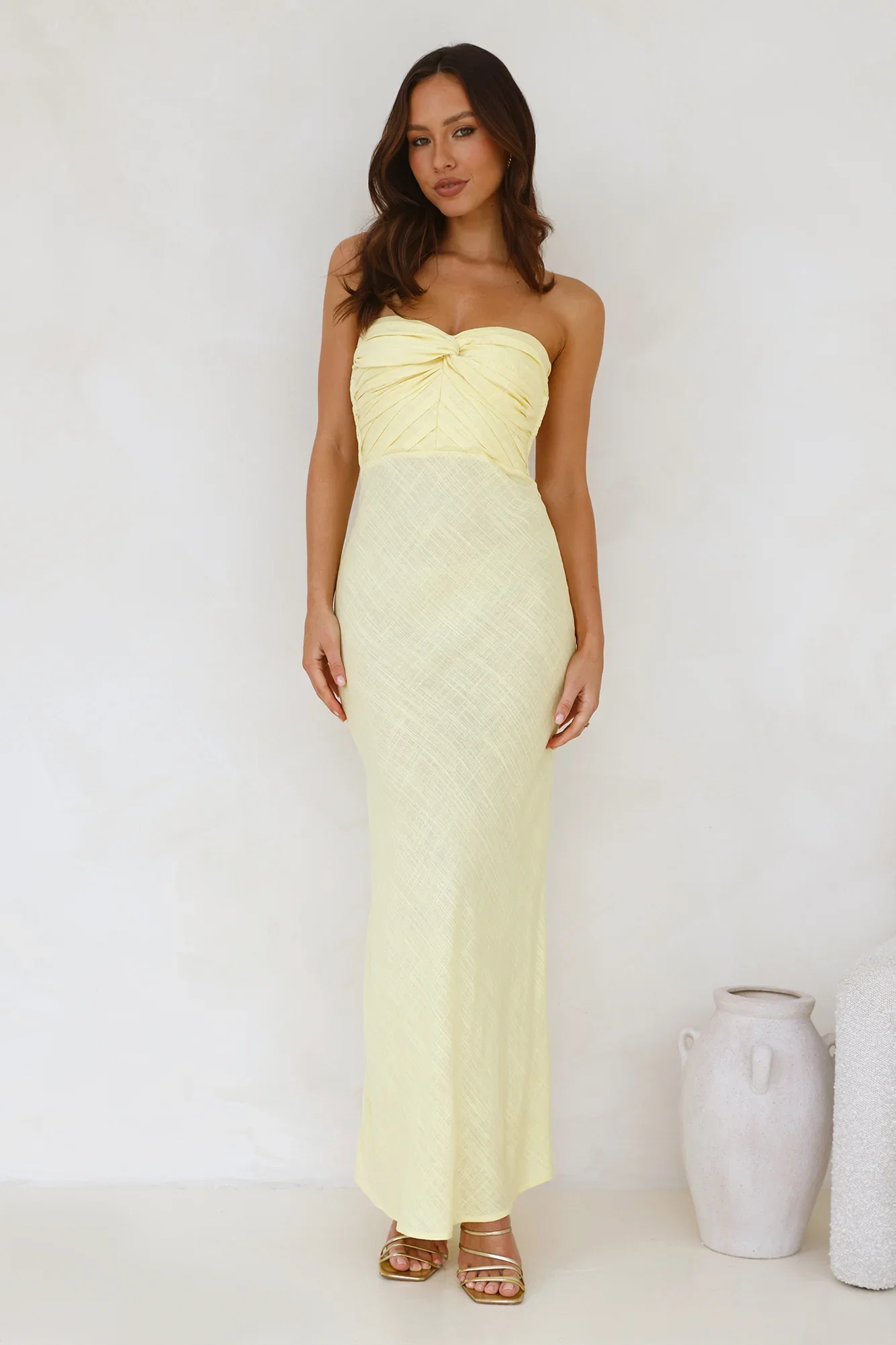 Image of Slow Days Strapless Maxi Dress Yellow