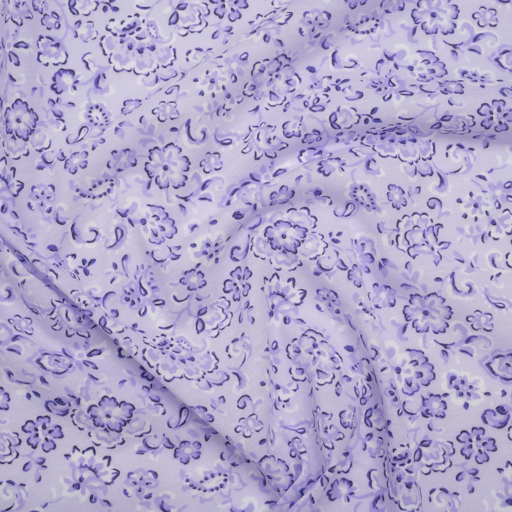 Image of 2.5 Yards of Cotton and Polyester Jersey - Lavender Floral - Deadstock