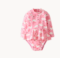 Baby One-Piece Skirted Rashguard Swimsuit | Flamingos on Azalea Pink