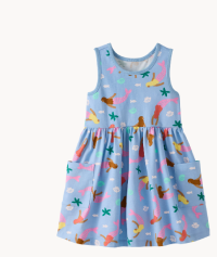 Sleeveless Playground Dress with Pockets | Floral Mermaids on Picnic Sky