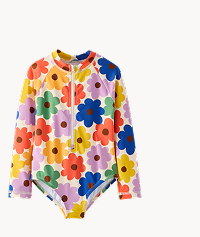 One-Piece Rashguard Swimsuit | Multicolored Spring Daisies on Ecru