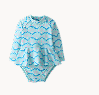 Baby One-Piece Skirted Rashguard Swimsuit | Scalloped Stripes on Feather Blue