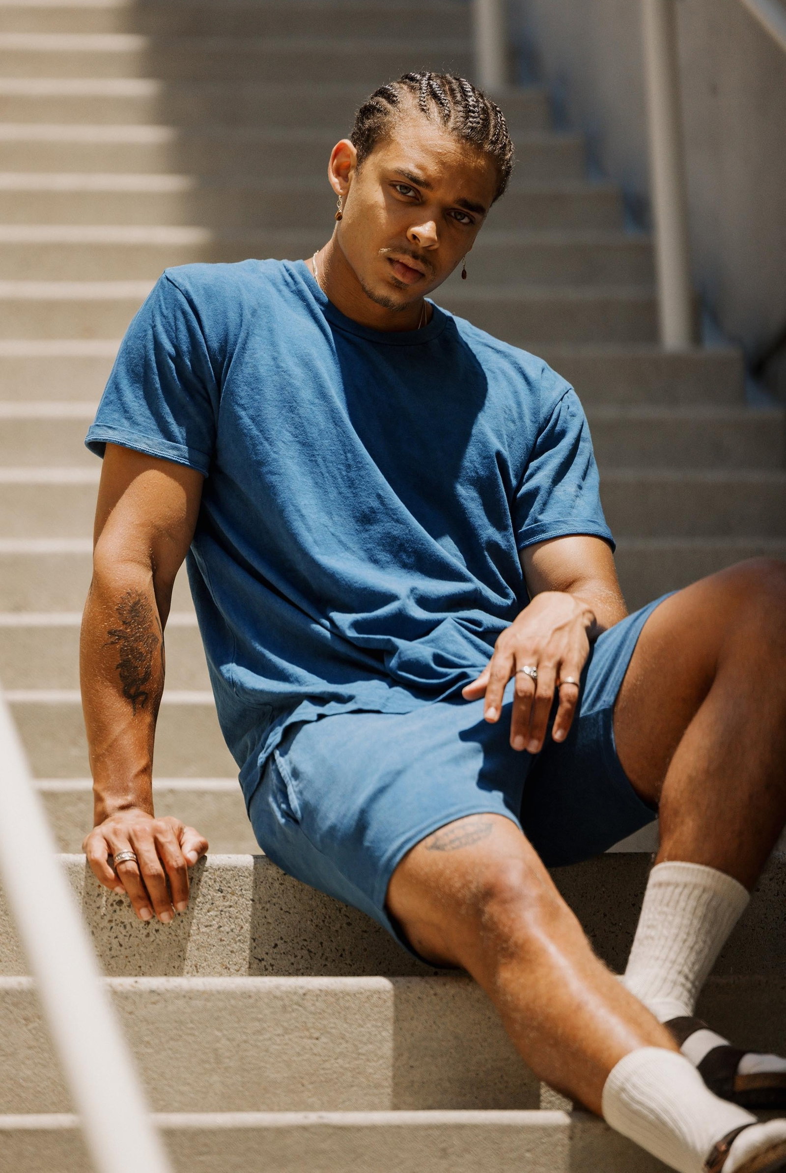 mens indigo shorts