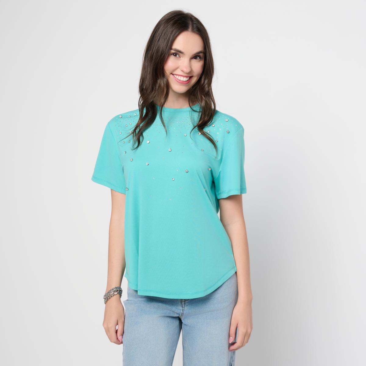 DG2 by Diane Gilman Jersey Embellished Shirttail Tee