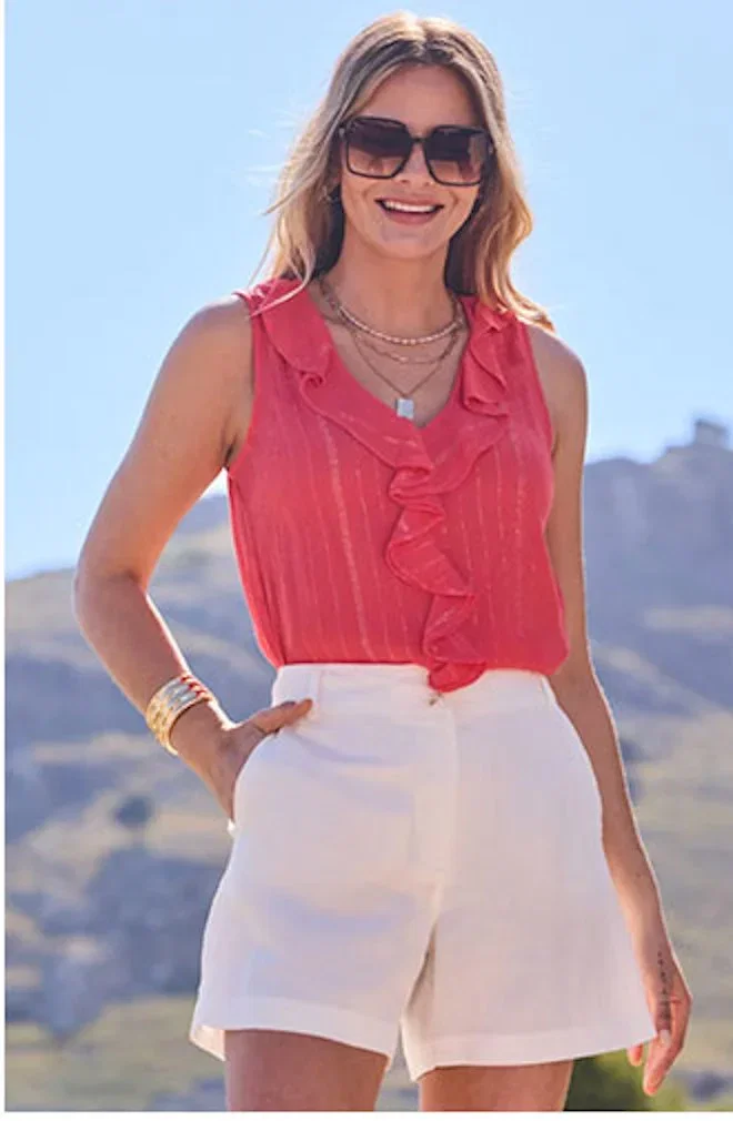 Coral Textured Ruffle Detail Top
