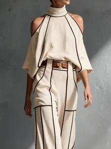 Image of Casual Color Block Stand Collar Blouse