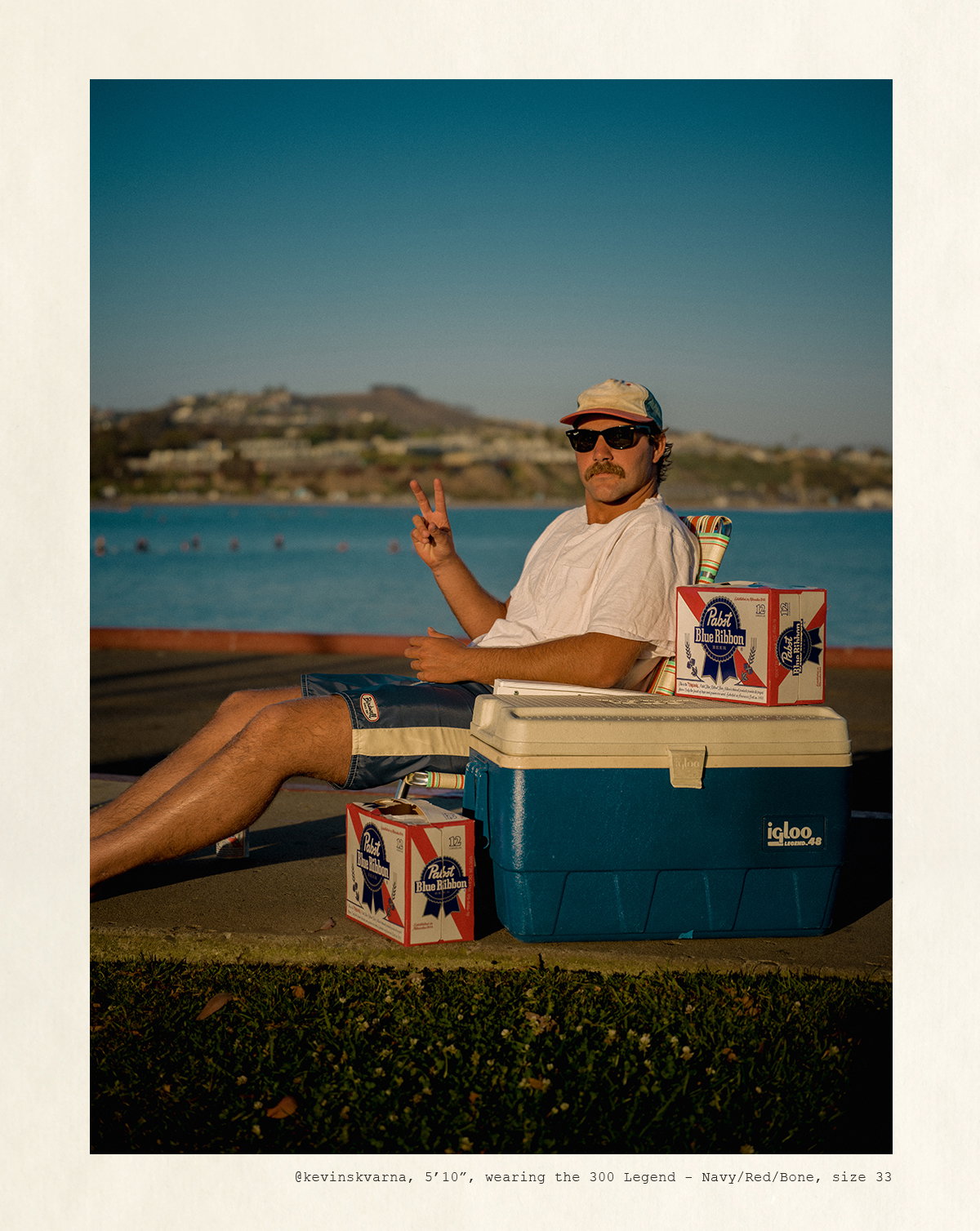 Kevin Skvarna, 5'10", wearing the 300 Legend - Navy/Red/Bone, size 33