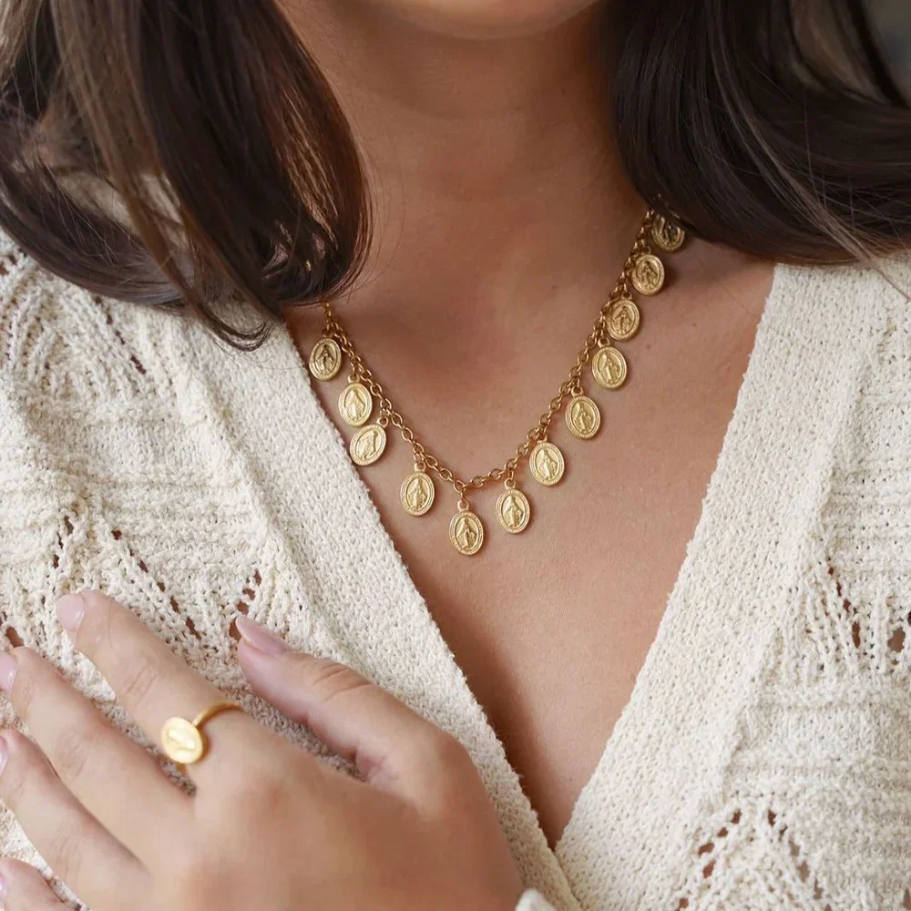 Gold Miraculous Medal Charm Necklace